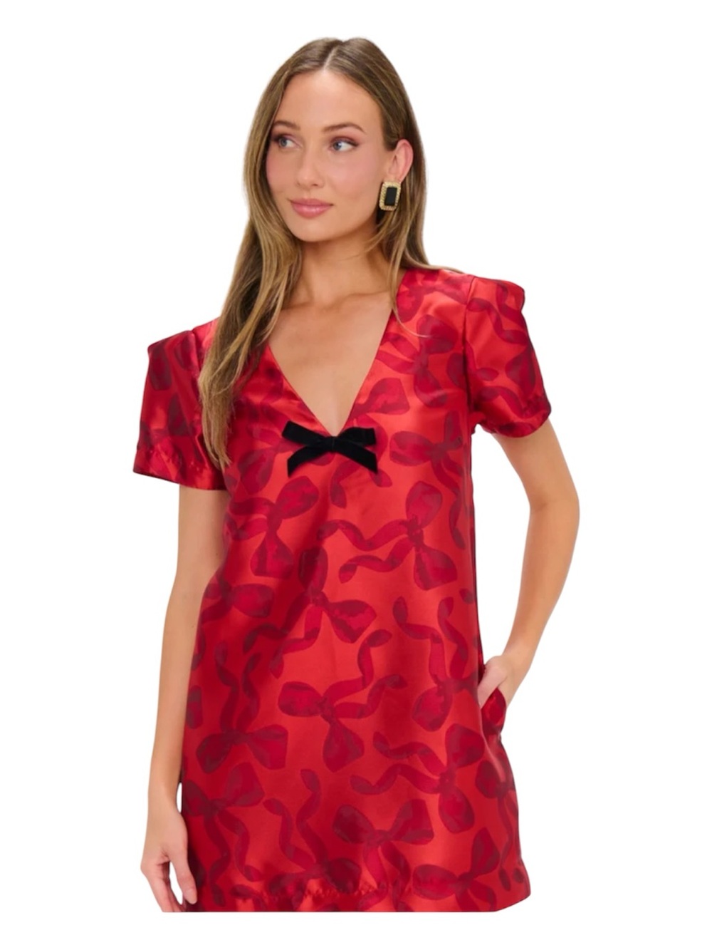 Show Me Your Mumu Jeanette Bow What Fun Red Satin Minidress